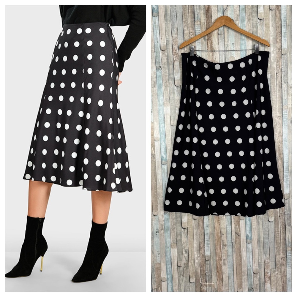Eshakti 2X 20W Wayward Fancies Polka‎ Dot Crepe Flared Skirt Swing Black White